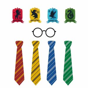 Fotorequisiten-Set Harry  Potter Häuser 24teilig, besteht aus Brille, Krawatten und Wappen,, Amscan