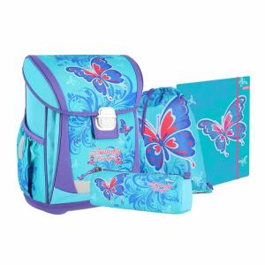 Schulranzen-Set Spirit  Butterfly Blue 4teilig, Inhalt: Schulranzen Cool, Faulenzeretui, Sportbeutel,, Gummizugmappe A4,, Fun Unlimited