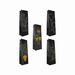 Flaschentasche  38,5x12x9cm schwarz, 5 verschiedene Motive, folienverziert,, Taunus