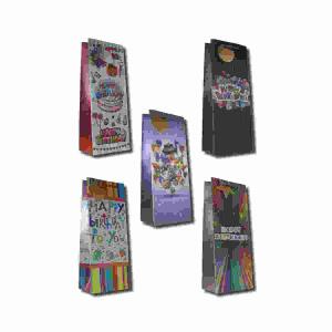 Flaschentasche Glimmer  36x13x8,5cm sortiert, 5 verschiedene Motive, aus Kraftpapier,, Taunus