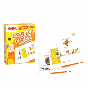 HABA Rätselspiel Logic!  CASE Starter-Set 4+, Inhalt: 40 Rätselkarten mit 77 Rätseln, 1 kleine Karte, (Blende), 1 Rätselbox, 1 Holzstift mit Schnur und, Kordelstopper, für einen Spieler, ab 4 Jahren,, HABA