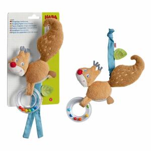 HABA Hängefigur  Waldfreunde, Greifling aus Stoff mit unterschiedlichen Oberflächen,, vielen Details und bunten Rasselkugeln, ab 6 Monaten,, HABA