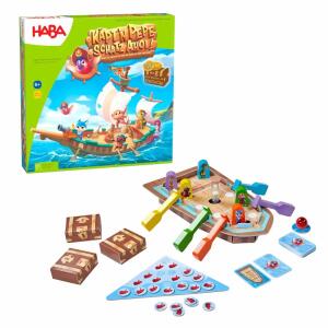 HABA Kinderspiel Käptn  Pepe Schatz Ahoi!, kooperatives Legacy-Spiel, Inhalt: 3d-Schiff, gefüllte, Schatzkisten, Crew-Figuren, Ruder, Abenteuerbuch, 100, Sticker, für 2 bis 5 Spieler, spieldauer ca. 20 Minuten, ab, 6 Jahren,, HABA