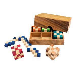Schlangenwürfel-Set  6er in Holzbox, Knobelspiel, Holzbox: 193x130x72mm, mit 6 Schlangenwürfel, unterschiedliche Schwierigkeitsstufen
