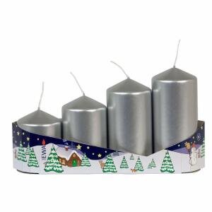 Stumpenkerzen gestuft  silber metallic 4er