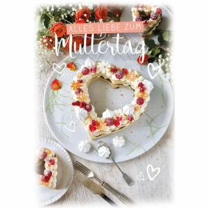 Klappkarte Muttertag  Teller mit Herz Torte