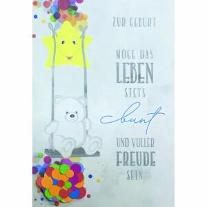 Glückwunschkarte zur  Geburt Teddy mit Konfetti