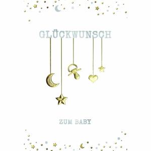 Glückwunschkarte zum Baby  Mond Herz Stern