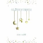 Glückwunschkarte zum Baby  Mond Herz Stern