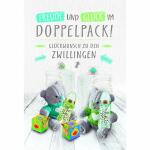 Glückwunschkarte Zwilling  Teddybären und Windeln