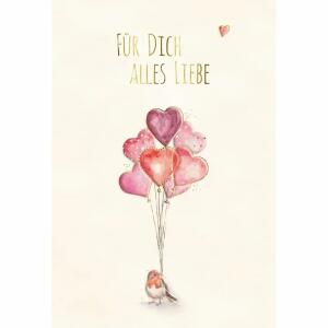 Glückwunschkarte Alles  Liebe Vogel und Herzen