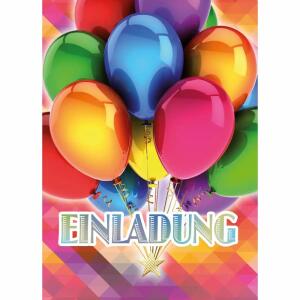 Einladungskarten bunte  Ballons mit Innendruck, 5er