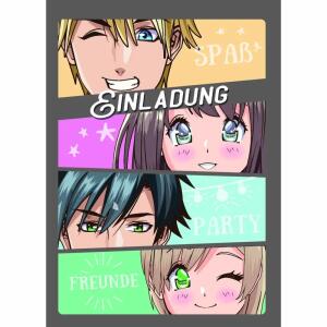Einladungskarten Kinder  Mangas 5er, mit Umschlag und Innendruck