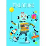 Einladungskarten Kinder  Roboter 5er, mit Umschlag und...