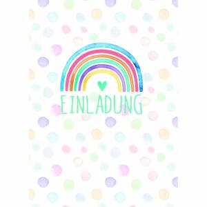 Einladungskarten Kinder  Regenbogen 5er, mit Umschlag und Innendruck