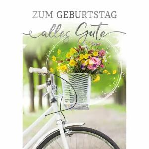 Geburtstagskarte Fahrrad  Blumen Korb