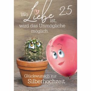 Glückwunschkarte  Silberhochzeit Kaktus