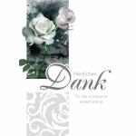 Dankeskarten Trauer  Rosen weiß 5er