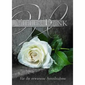 Dankeskarten Trauer  Rose weiß 5er