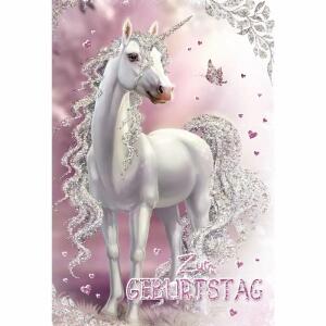 Geburtstagskarte Kinder  Einhorn mit Glittereffekt