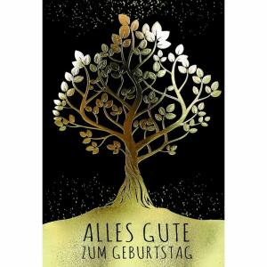 Geburtstagskarte black  Baum gold