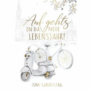 Geburtstagskarte black  Fahrrad und Roller
