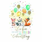 Geburtstagskarte Kinder  Tiere und Ballons