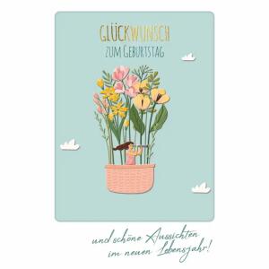 Geburtstagskarte Blumen  Heißluftballon