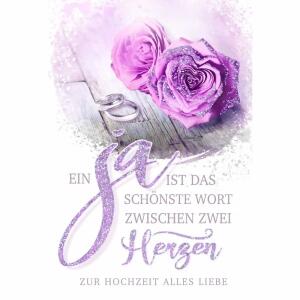 Glückwunschkarte Hochzeit  Rosen Herz, Glittereffekt