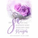 Glückwunschkarte Hochzeit  Rosen Herz, Glittereffekt
