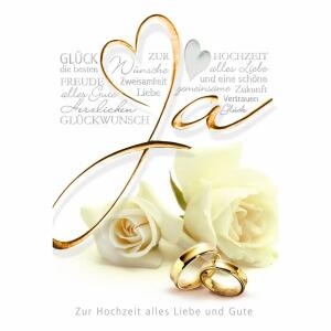 Glückwunschkarte Hochzeit  Rosen und Ringe