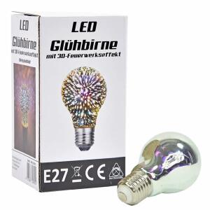 LED Glühbirne  mit 3D Feuerwerks-Effekt, ab 6 Jahren, 6 x 10,8 x 3 cm,