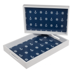 OOTB Blau/weißes Holz-Tablett Modern Maritime