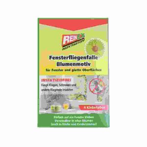Fensterfliegenfalle  Blumenmotiv 4er, Insektizidefrei, für Fenster und glatte Oberflächen,, REINEX