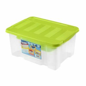 Boxen-Set 3teilig  Volumen: 1,5 Liter, 5 Liter und 14 Liter,, transparent mit farbigem Deckel