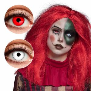 Duo-Linsen Creepy Clown  2 verschiedene Farben, Set aus 1 leuchtend roten und 1 weißen Linse,, 3 Monate nutzbar, ohne Rezept erwerbbar,, Boland