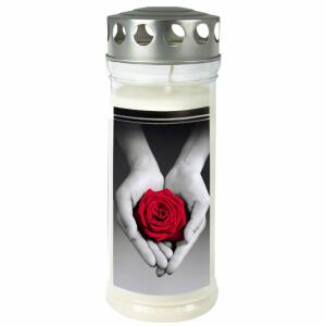 Gedenkkerze 70x170mm  Rose/Hand