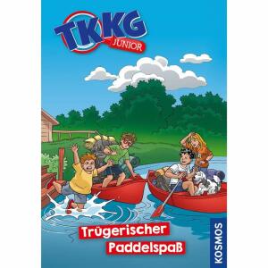 TKKG Junior Trügerischer  Paddelspaß, Band 18,, Wer sabotiert das Outdoor-Wochenende der Junior-Detektive?, von Benjamin Schreuder,, illustriert von COMICON S. L. Beroy San Julian,, 128 Seiten, ab 8 Jahren,, KOSMOS
