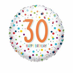 Folienballon Happy  Birthday 30 Confetti, D43cm, S40 verpackt,, AMSCAN