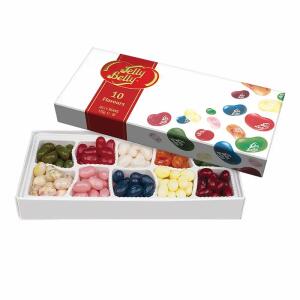 Jelly Belly Beans Mix  10 Sorten 125g, Geschenkverpackung mit Geleebohnen mit 10 unterschiedlichen, Geschmacksrichtungen: Blaubeere, Bubble Gum,, Butter-Popcorn, Kokosnuss, Grüner Apfel, Pfirsich, Roter, Apfel, Tutti-Frutti, Kirsche, Wassermelone, Starkfr