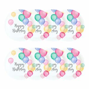 Papierteller rund  Happy Birthday 18cm 8er, pastell