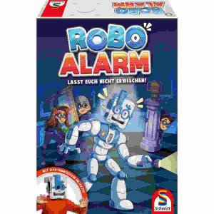 Kinderspiel Robo Alarm  Lasst Euch nicht, Lasst Euch nicht erwischen! Inhalt:, 1 Objektiv, 4 Platzkarten, 2 Fluchtauto-Karten, 1, Anleitung, 1 Objektiv, 4 Plastikstifte zur Befestigung,, 1 Gummiband, 18 Schatzkarten, 2 Fluchtauto-Karten, 1, Anleitung; für
