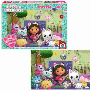 Puzzle Gabbys Dollhouse  Partyspaß 40 Teile, Miau-ziger Partyspaß; mit Glitzereffekt, Schmidt Spiele