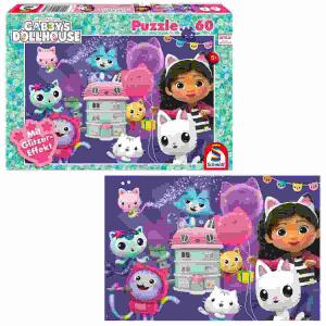 Puzzle Gabbys Dollhouse  Geburtstagsfeier 60 Teile, Geburtstagsfeier im Puppenhaus, mit Glitzereffekt, Schmidt Spiele