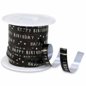 Ringelband Birthday  10mmx100m schwarz, Ringelband mit Schriftzug Happy Birthday,, Pattberg