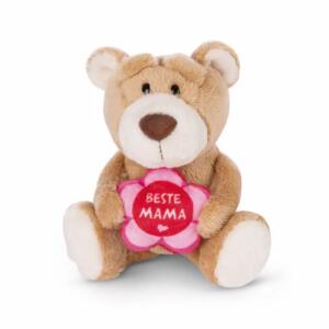 Plüsch Bär 15cm braun  BESTE MAMA, pink-rote Blume mit Aufschrift