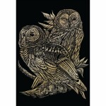 Kratzbild Eulen 20x25cm  gold, inklusive Kratzfeder,...