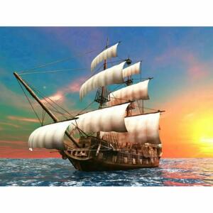 Diamond Painting  Segelschiff 40x30cm, Inhalt: farbig sortierte Steine, eine Schale,, Stift, Wachs,, ab 5 Jahren