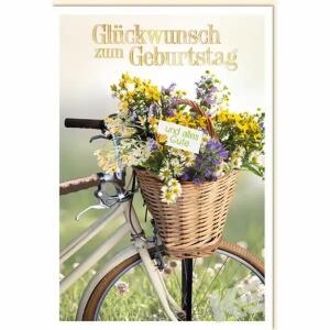 Glückwunschkarte  Geburtstag Fahrrad/Blumen, Eulzer