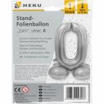Stand-Folienballon Zahl 0  silber, Höhe 75 cm,...